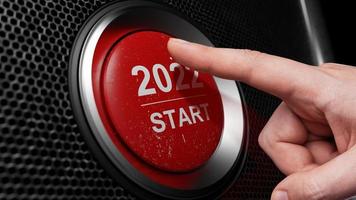 Start 2022. Happy New Year button. 3D illustration photo