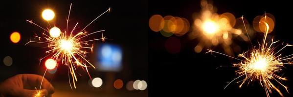 Happy New Year background with glowing sparklers. photo