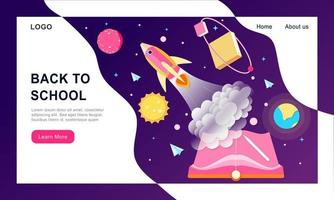 3d landing page design template for back to school, course, class, education in galaxy space imagination. Modern vector illustration concept for poster, banner, promotion, sale website and mobile app.