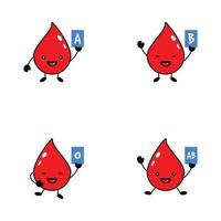 Cute happy healthy smiling blood drop character, Vector modern trendy flat style cartoon illustration icon design, Isolated on white background, Blood type, Group character concept