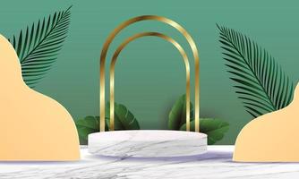 podium stand marble and gold green natural backgrounds netural for show vector