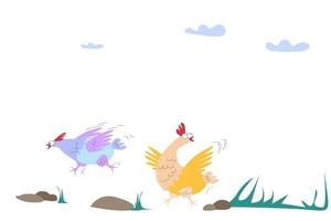 Two running chickens in nature vector