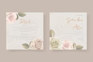 Plantilla de invitación de boda con decoración floral y hojas. vector