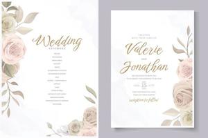 Wedding invitation template set with floral and leaves decoration vector