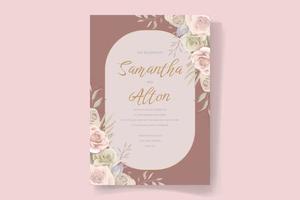 Wedding invitation template set with floral and leaves decoration vector