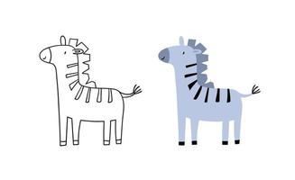 Hand drawn cute zebra. Doodle style. Vector animal illustration.