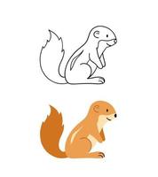 Hand drawn cute xerus. Vector illustration. Contour and color version.