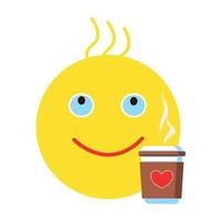 Emotion, face with hot coffee with love. vector