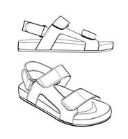 Shoes, sandals, icon and sketch on white background. Vector