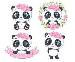 A set of cute and sweet pandas. Vector illustration of a cartoon.