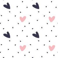 lindo doodle corazones de patrones sin fisuras. Dulce textura repetida para el diseño de textiles y papel tapiz para niñas, papel de regalo, fondo, decoración de tarjetas de felicitación e invitación para bodas y el día de San Valentín vector