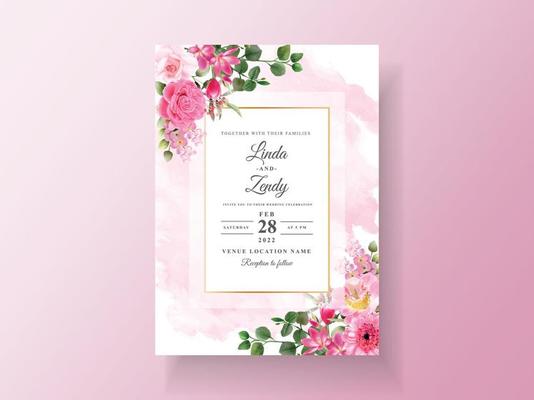 Beautiful pink flower wedding invitation