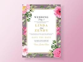 Beautiful pink flower wedding invitation vector