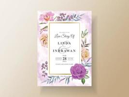 tarjeta de invitación de boda con flores amarillas y púrpuras suaves vector