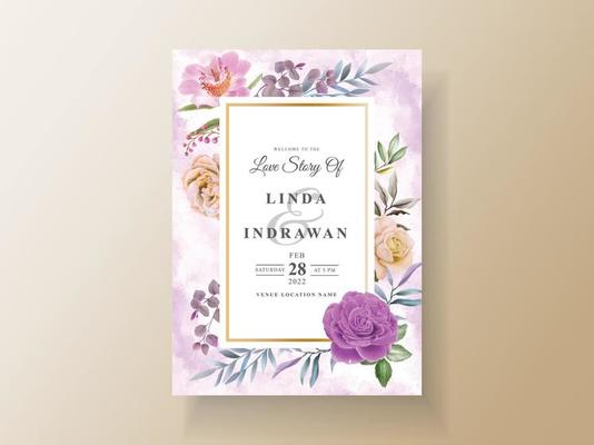 Soft yellow and purple flowers wedding invitation card