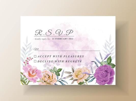 Soft yellow and purple flowers wedding invitation card