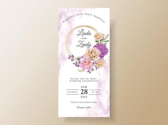 Soft yellow and purple flowers wedding invitation card