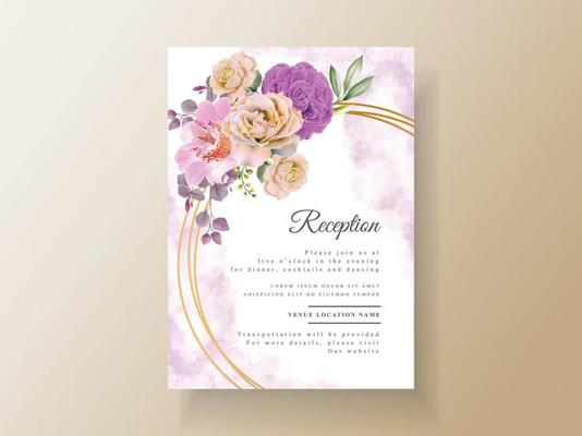 Soft yellow and purple flowers wedding invitation card