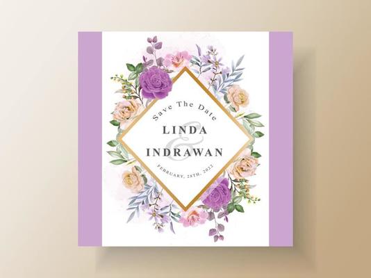 Soft yellow and purple flowers wedding invitation card