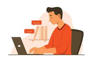 Man Online Working from Home. vector