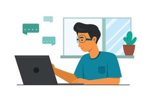 Man Online Working from Home. vector