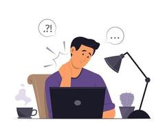 Man Feeling Neck Ache While Working from Home. vector