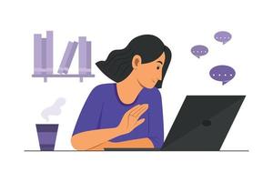 Woman Online Working from Home. vector