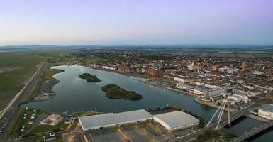 Aerial view Southport classical town panorama with traditional victorian houses and closed pier shopping area photo