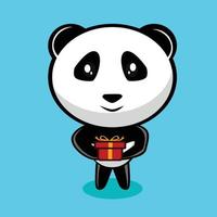 lindo personaje panda con el regalo vector