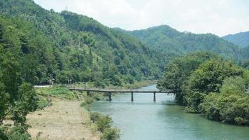 The beautiful lake landscapes surrounded by the green mountains in the countryside of the China photo