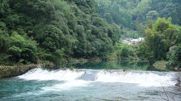 The beautiful lake landscapes surrounded by the green mountains in the countryside of the China photo