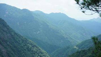 The beautiful mountains landscapes with the green forest and little village as background in the countryside of the China photo