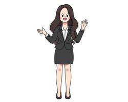 Young businesswoman showing ok sign hand drawn cartoon art illustration vector