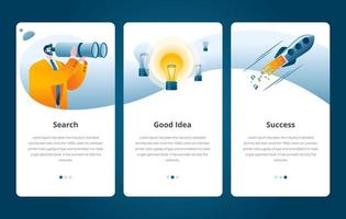 A set of screen templates for a mobile phone on the topic of success, ideas and startups vector