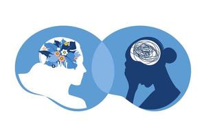 Bipolar disorder mind mental concept. Mood disorder. Dual personality. Mental health. Vector illustration. Flat