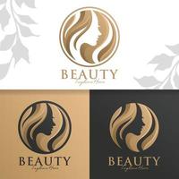 plantilla de logotipo de mujer de oro de belleza vector premium