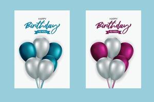 Happy Birthday card with blue red balloons vector