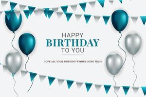 Happy Birthday wishes with blue silver balloons vector