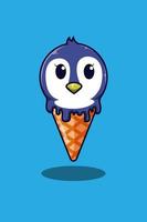 Penguin with ice cream cartoon illustration vector