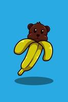 Bear with banana cartoon illustration vector