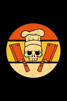 Skull with chef hat retro illustration vector