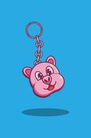 Pig key chain cartoon illustration vector