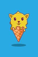 helado con ilustración de dibujos animados de gato vector