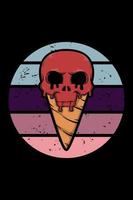 Skull with ice cream illustration retro vintage vector