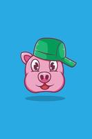 Pig with hat cartoon illustration vector