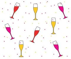 seamless festive pattern of multicolored wine glasses with drinks and confetti vector