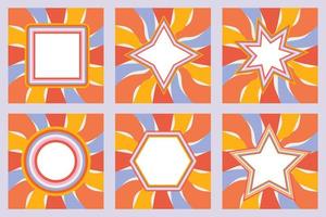 set of rainbow frames in 1970s hippie style. patterns retro vintage 70s groove. collection of round frame, star, rhombus and square. vector illustration design isolated.