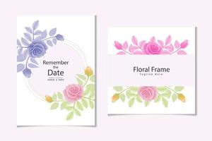 Invitación de boda floral con hermosa acuarela de flor rosa colorida vector