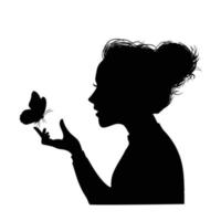 Silhouette of a young girl with butterfly vector