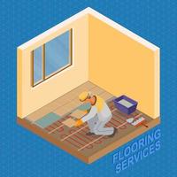 The Repairer is Laying Tile. Isometric. Interior Repairs. vector